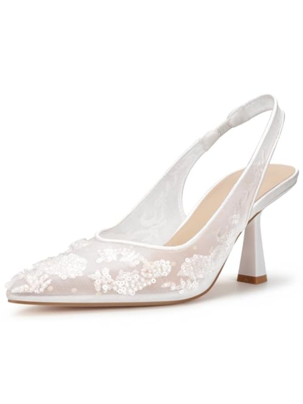 Rhinestone Kitten Heel Slingback Pumps for Bride Women's Wedding Dress Shoes